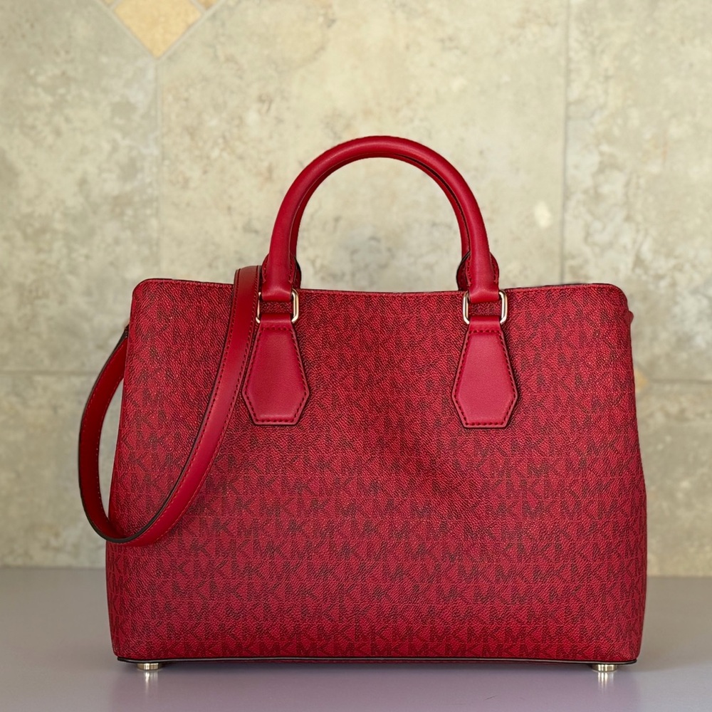 Michael Kors Camille LG Satchel Shoulder Bag MK Red Multi - Picture 2 of 11